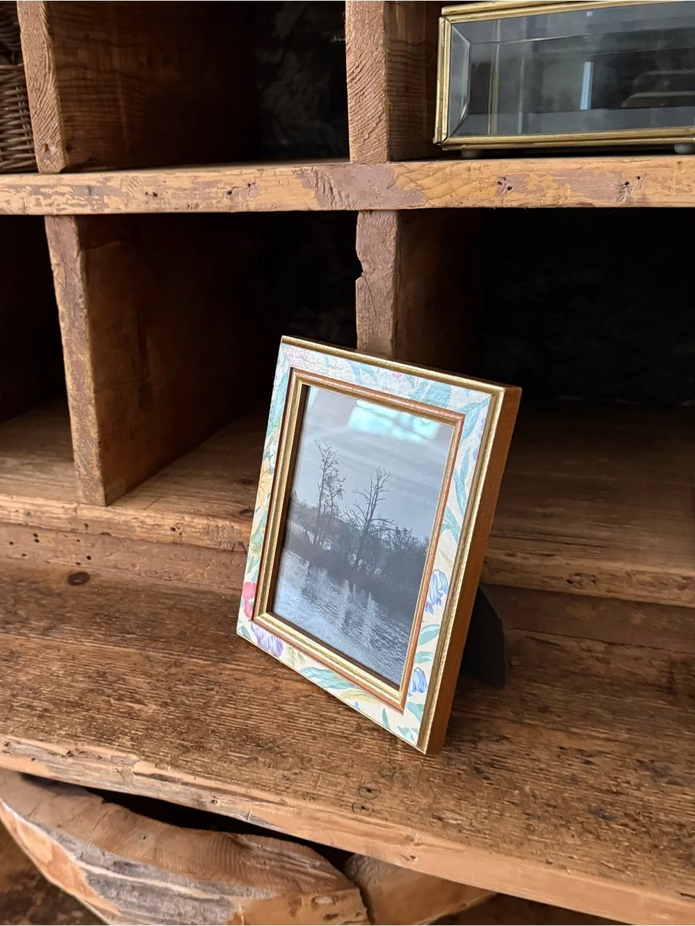 Vintage Wood Floral Frame with Black Easel Back - Black